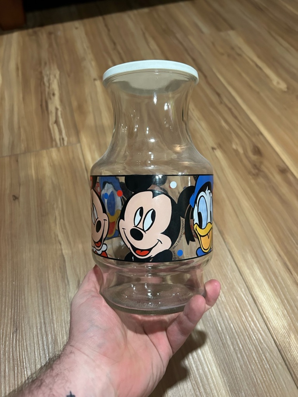 Vintage Disney Mickey & Friends Glass Jar with Plastic Lid